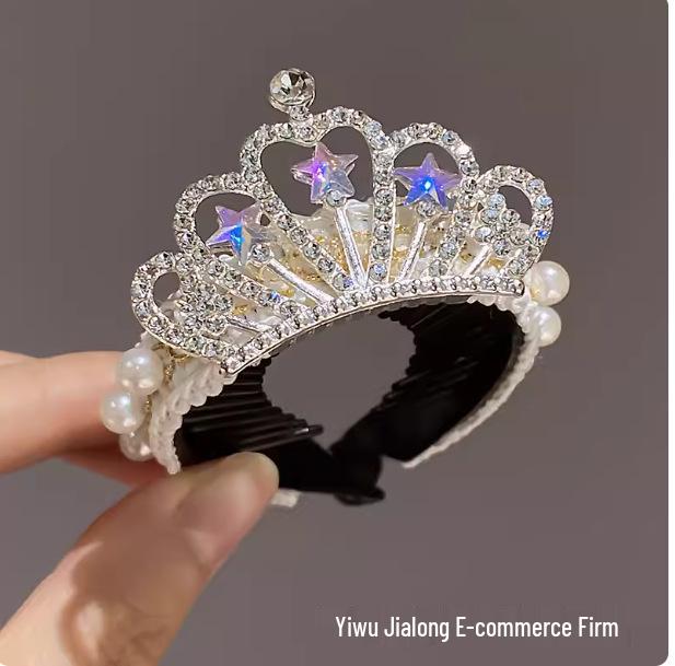Princess Faux Pearl Crown Hair Bun Maker for Girls