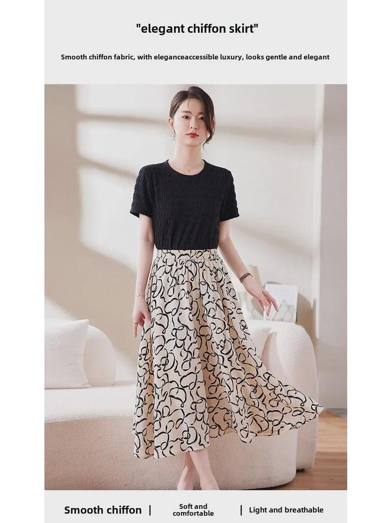 Damska spódnica A-line z szyfonu w kwiaty: Stylowy, Elastyczny Pas, Letnia Moda
