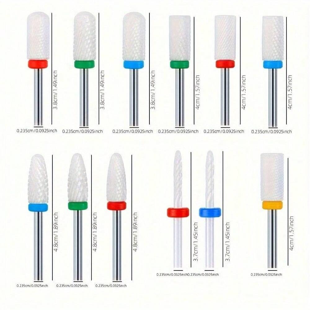 10pc/Set Ceramic Milling Cutter Nail Drill Bits Burr Gel Polish Remove Tools Cuticle Electric Manicure Files Kit Accessories