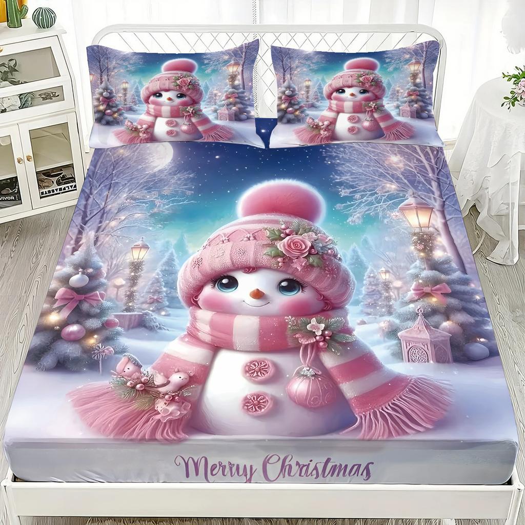 Christmas theme Fitted Sheet Santa Claus elk Christmas tree Print coreless Fitted Sheet Set Soft Bedspread Bedroom Bedding Decor