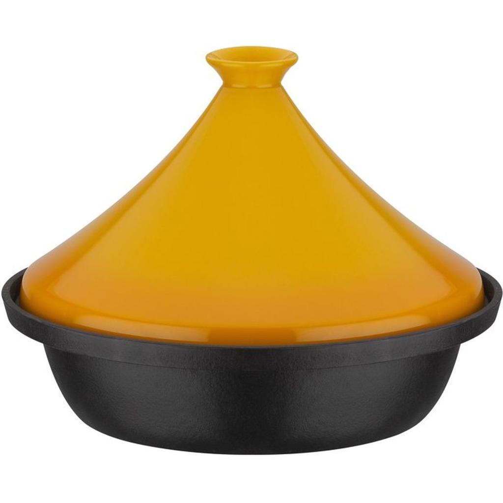 Tajine - GSW - 717434 - Ø30 cm - Fonte d'acier massive - Induction - Couvercle céramique - Noir / Jaune