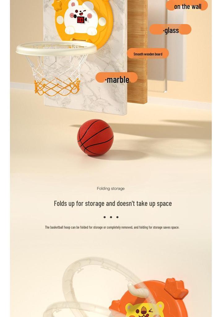 Toddler No-Drill Suction Cup Indoor Basketball Hoop - Silent Scoring Toy