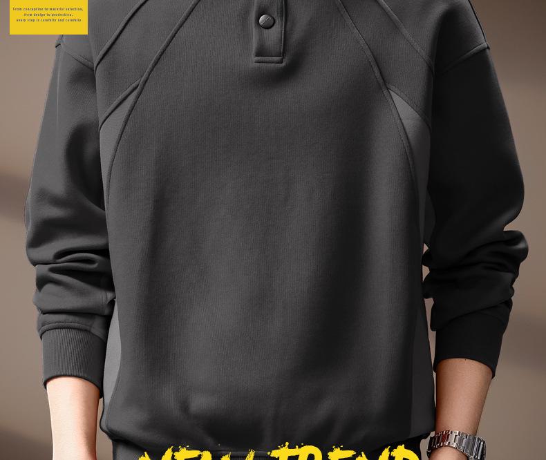 High-End American Retro Heavyweight Half-High Collar Men's Hoodie - Autumn Loose Henley Style