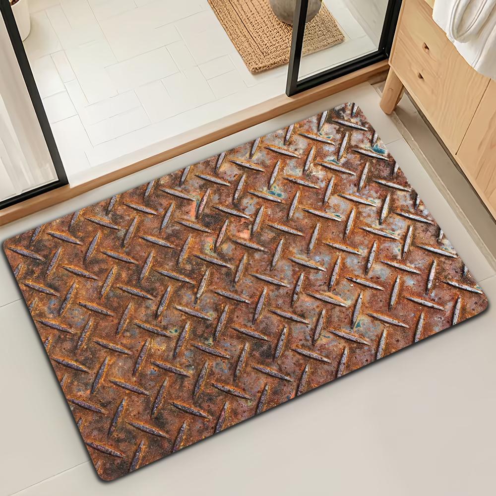 

Funny Rust Iron Wall Door Mat Bath Microfiber Decorative Versatile Flannel Floor Mat Quick Dry Absorbent Non-slip Sole 40cm x 60cm