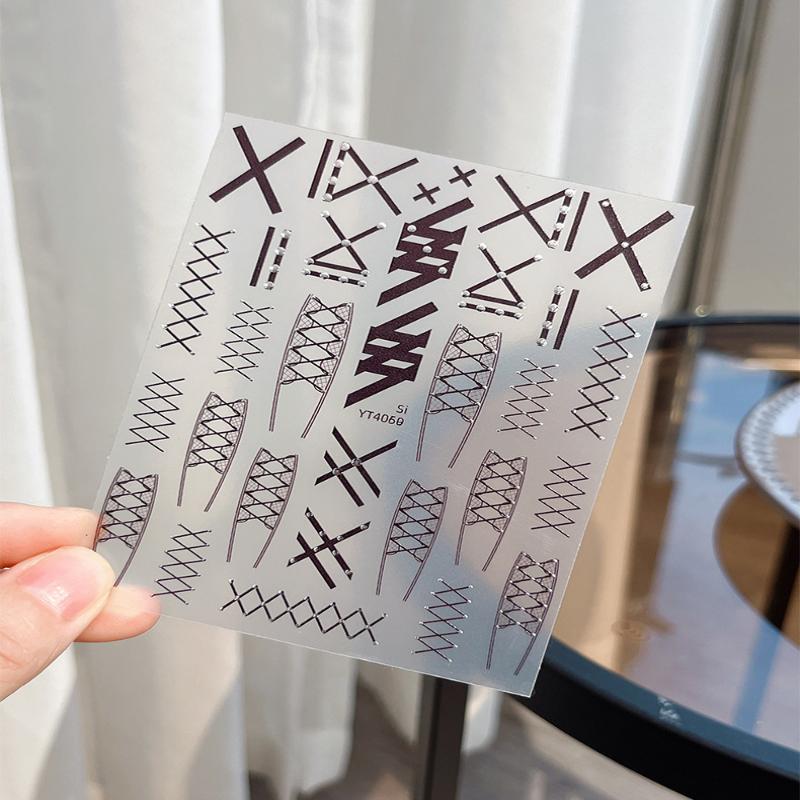 5D Simple Black White Shiny Gold Rivet X Bandage Tie Adhesive Nail Art Stickers Decals Manicure Hot Girl Unique Charms