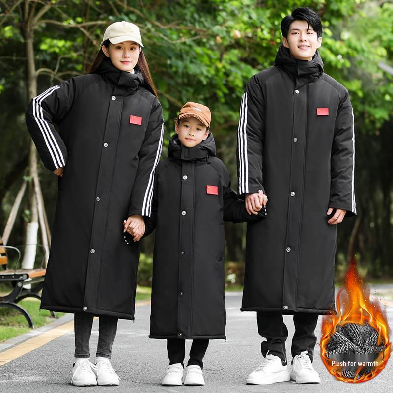 Unisex Knee-Length Fleece-Lined Winter Sports Coat with National Flag Design XS чёрный