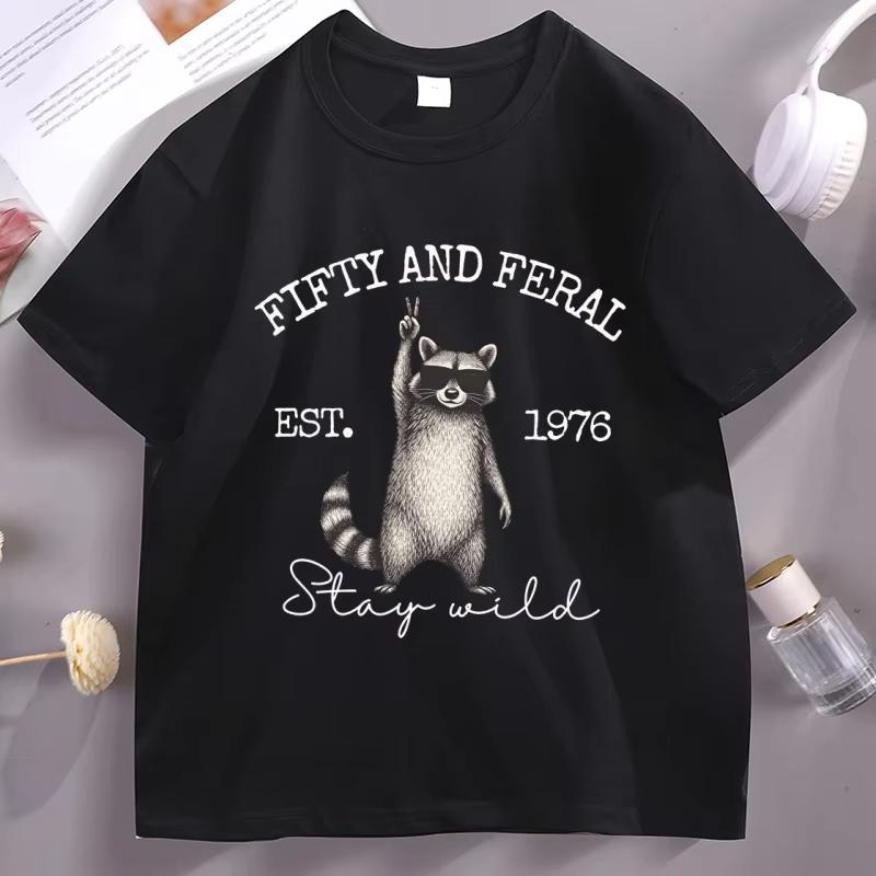 Funny 50th Birthday T-shirt Fifty Raccoon Graphic T Shirts Vintage Unisex Women Cotton Short Sleeve Round Neck Tshirt Streetwear