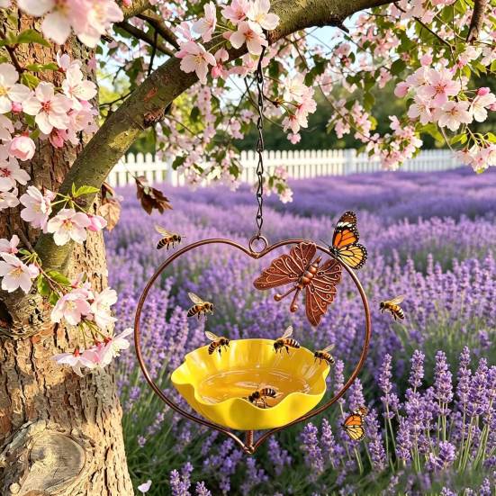 Outside Hummingbird Bird Feeder, Weather-proof Metal Butterfly Bird Bath, Hanging Feeding Bowl for Outdoor Garden Patio Yard