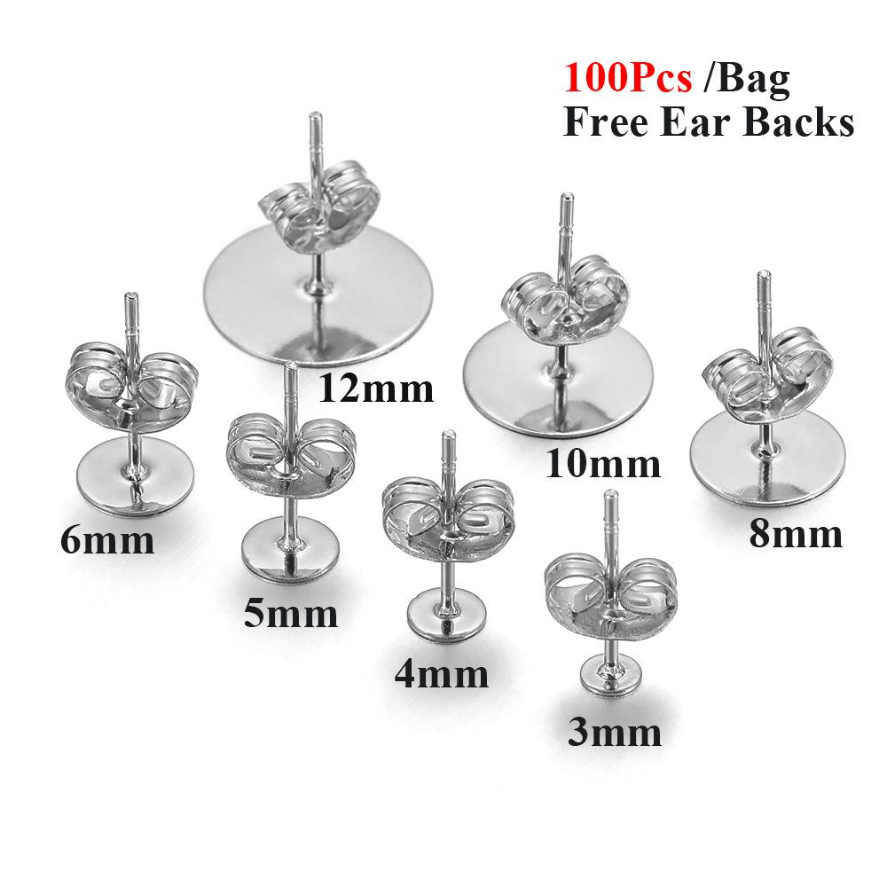 

50-100pcs Stainless Steel Water Gold Earrings Studs Base Blank Post Pins Earring Plug Ear Back Findings for DIY Jewelry Making 3mm