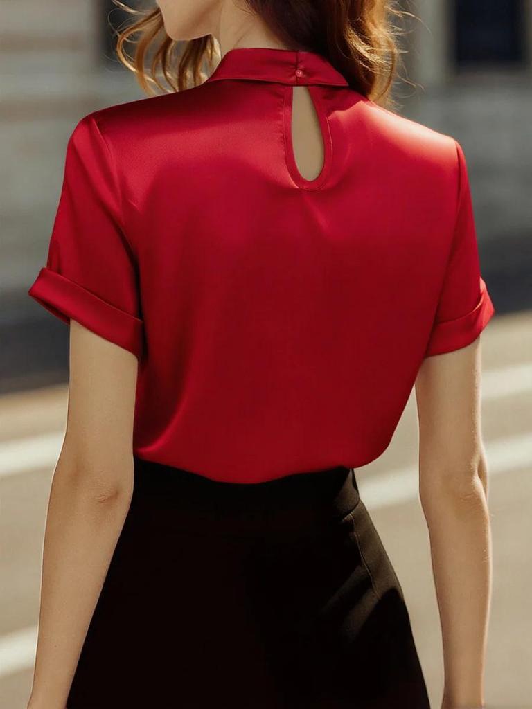 Satin Short-Sleeve Women's Top - Popular 2025 Style