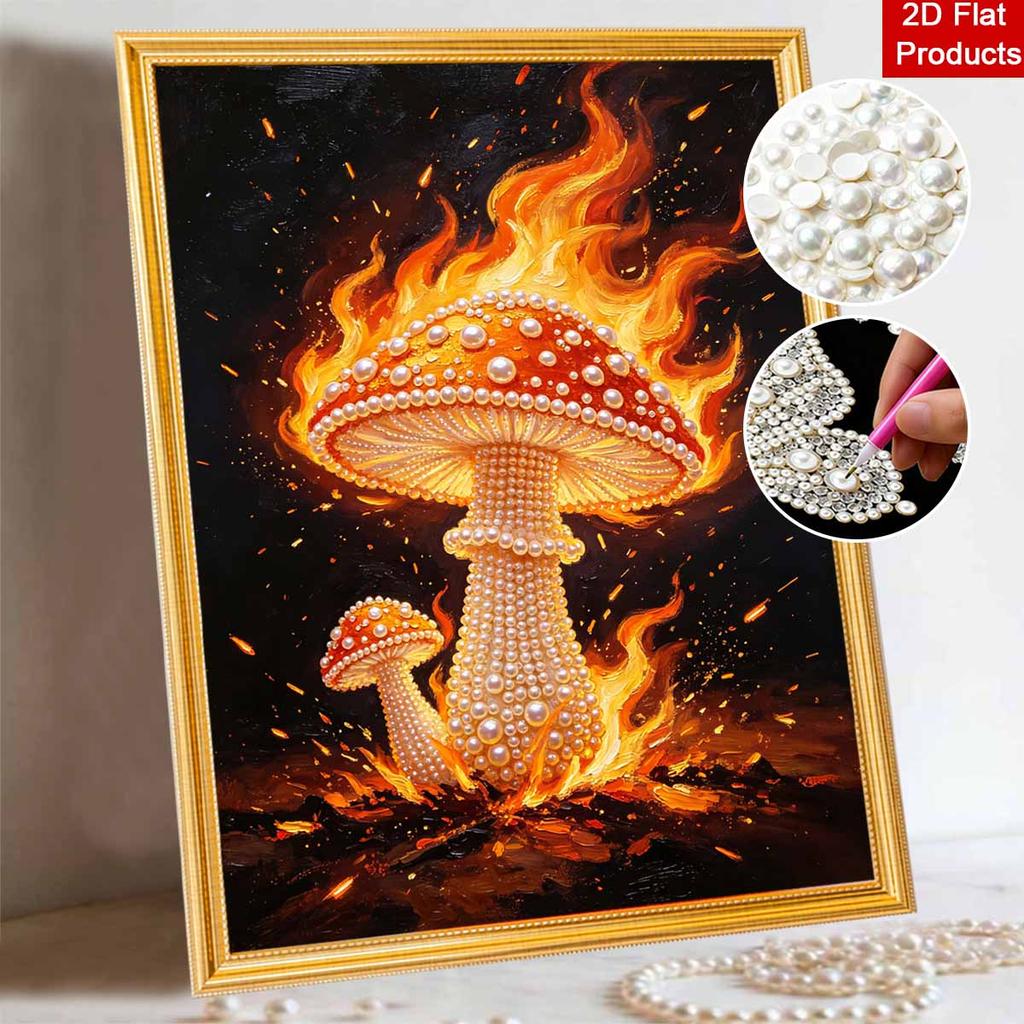 Handmade Pearl Painting Kit Fiery Mushroom DIY Frameless 3D Bead Art Canvas Creative Leisure Home Decoration Gift