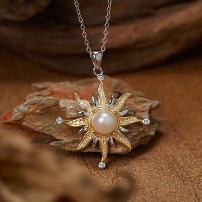 Schmuck Ohrringe S925 Sterlingsilber Naturperlen Halskette Damen Persönlichkeit Mode Sonnenblumen Anhänger