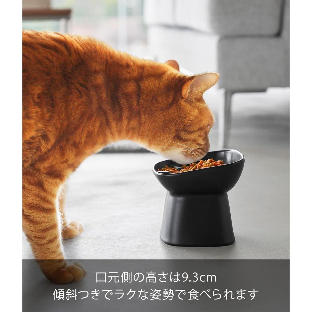Yamazaki Ceramic Slow Feeder Pet Food Bowl nooks Slanted Height 11.5cm Microwave Dishwasher Safe Black 10558