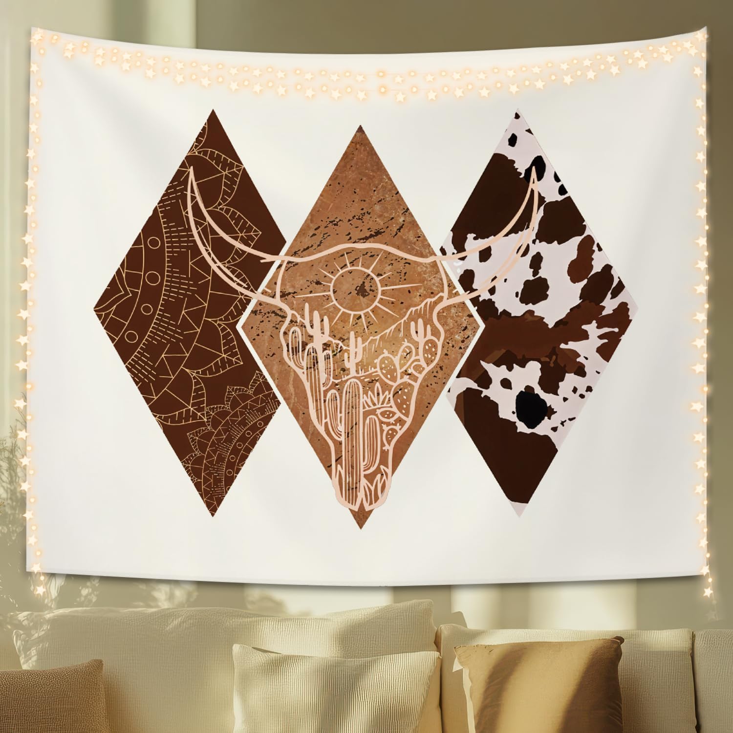 

Boho Western Tapestry Cowboy Longhorn Aztec Pattern Wall Art Southwestern Decor for Bedroom Living Room 50x60 Inches 74x94cm(29x37in)