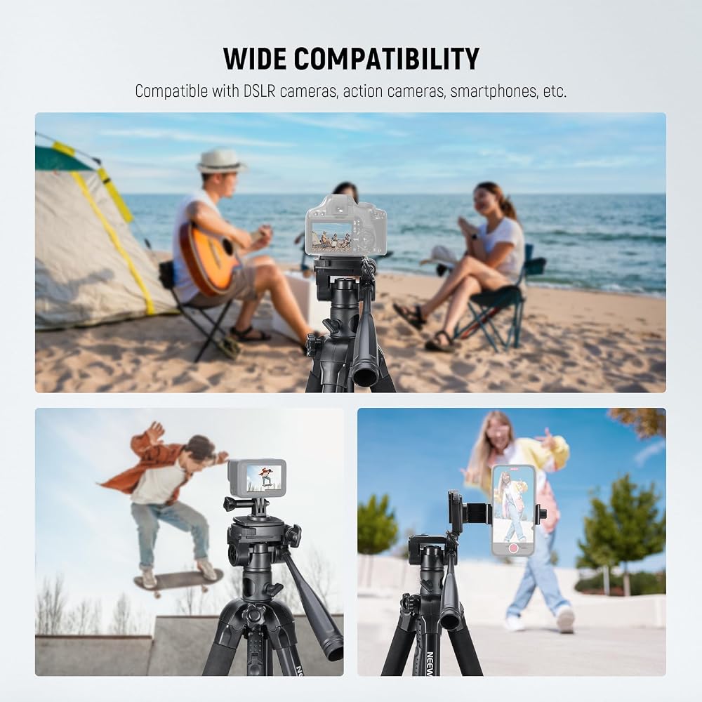 NEEWER Basic 189cm Video Tripod Monopod Compact 3-Way Pan-Tilt Head Overhead Camera Mount Remote Horizontal Center Axis Smartphone Holder Shooting Tri