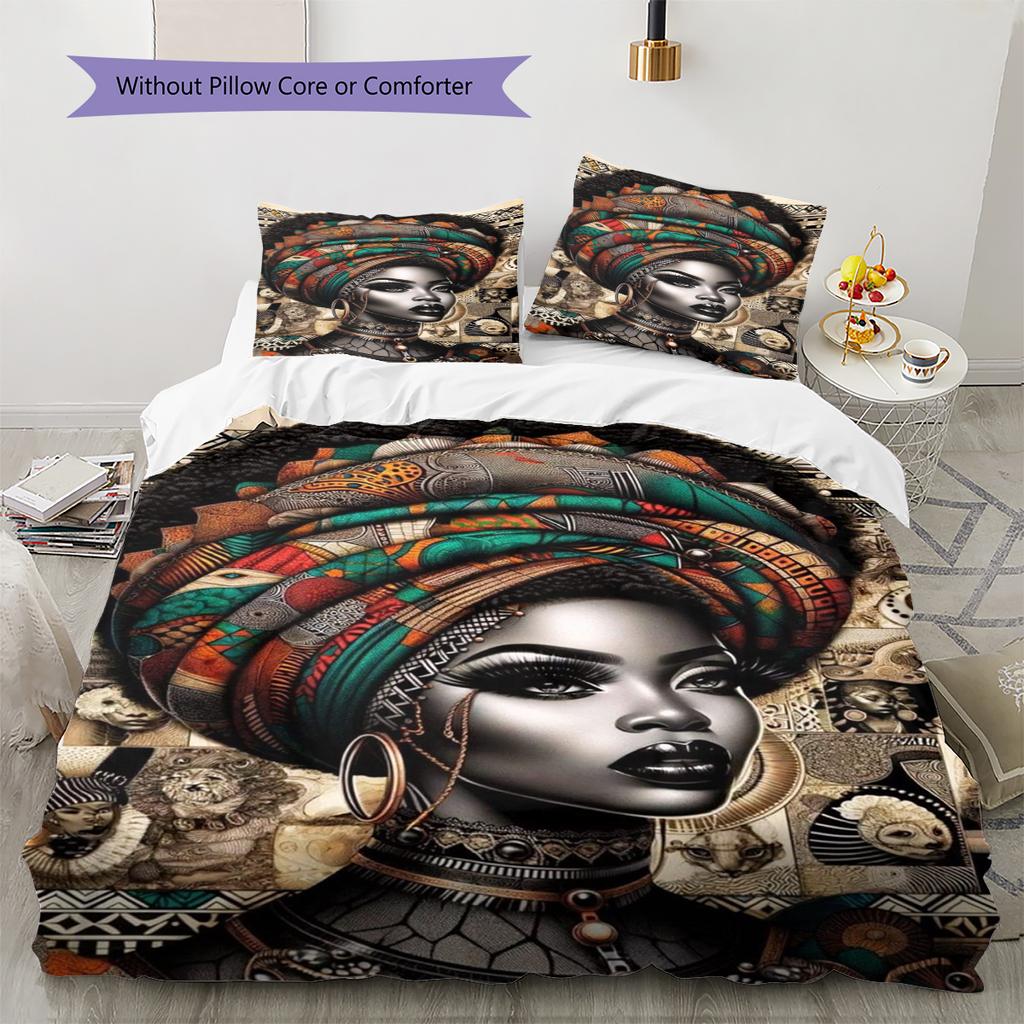 Black Women Pattern Bedding Quilt Set Quilt Cover Pillowcase Home Decoration Gift (1 * duvet cover + 2 * pillowcase, without core)