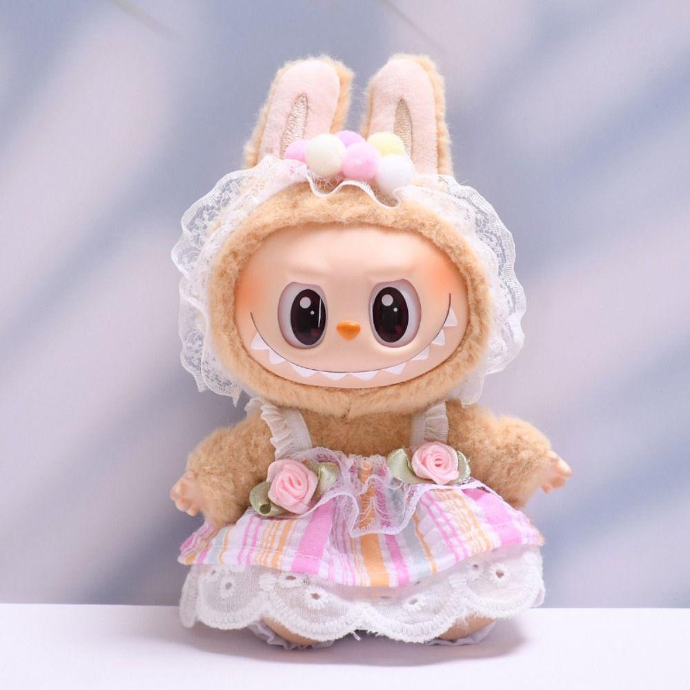 Flower Dress Sitting Labubu Cloth Rose 17cm Plush Dolls Clothes  Children Gift