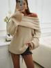 European-American Off-the-Shoulder Knit Sweater: One-Shoulder, Loose, Long Sleeve, Mid-Length, Solid Color, Lazy Style for Women.
