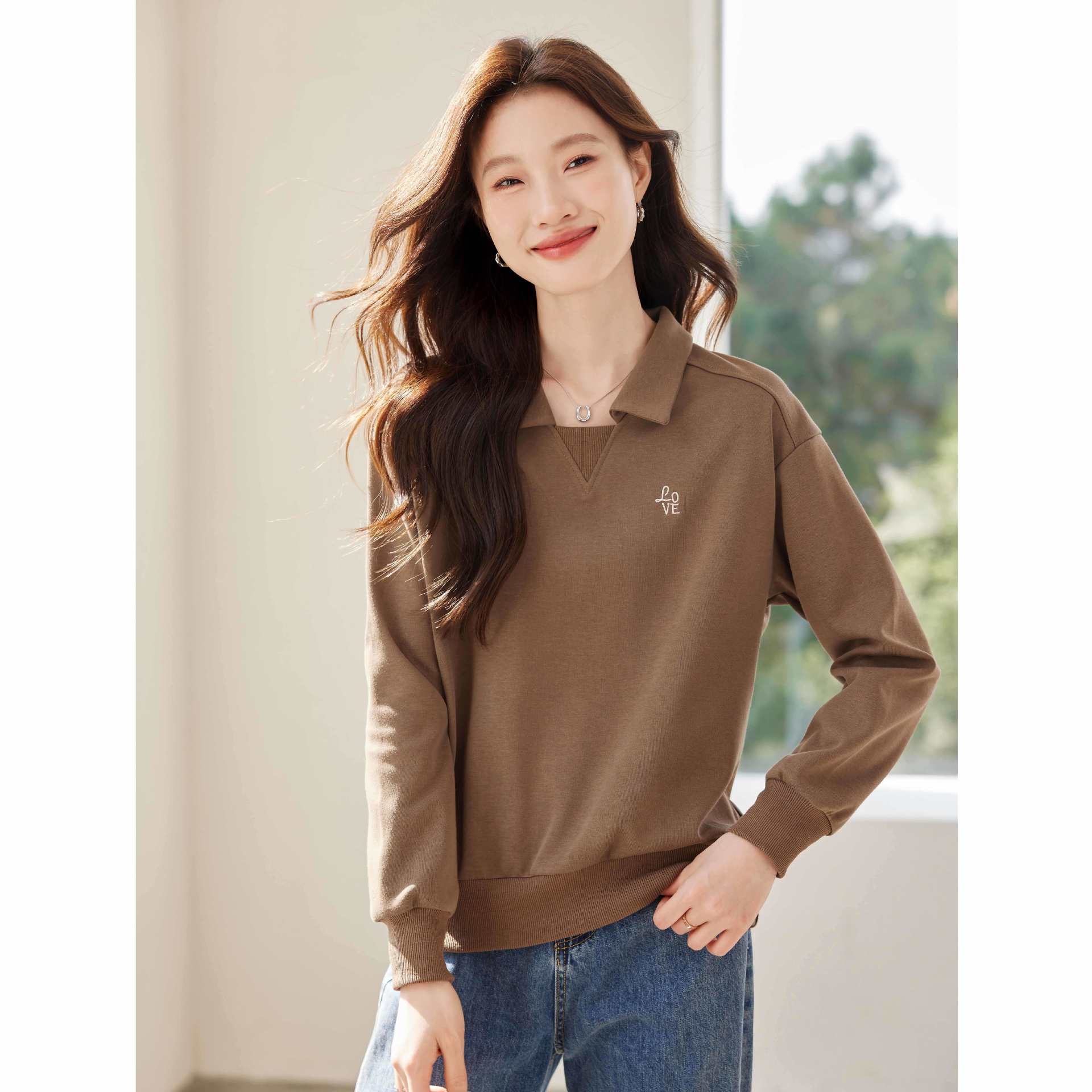 

Свитшот с вышивкой на лацкане Весенняя новая элегантная повседневная свитшот с вышивкой на лацкане 2XL