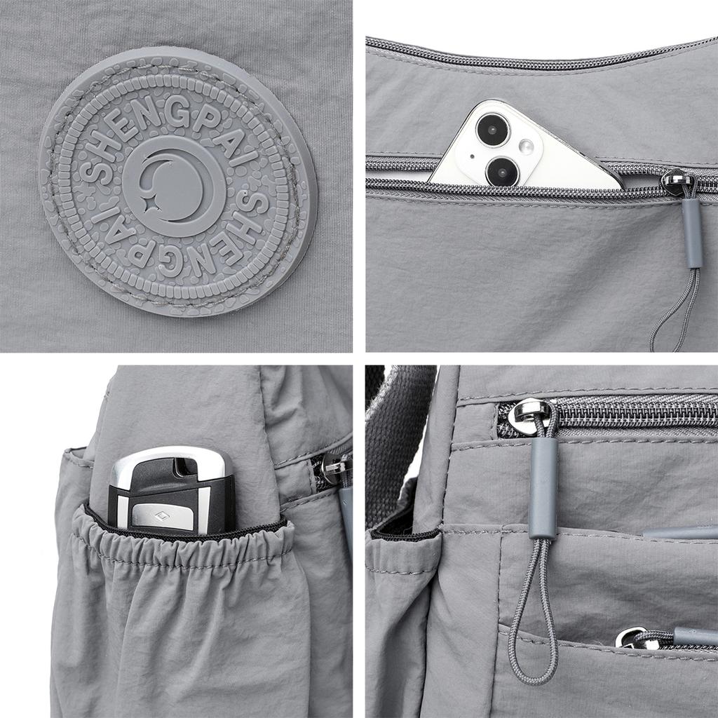 Minimalist Solid Color Crossbody Bag for Women Nylon Multi-Pocket Adjustable Strap Zipper Shoulder Bag Daily Commute Shopping