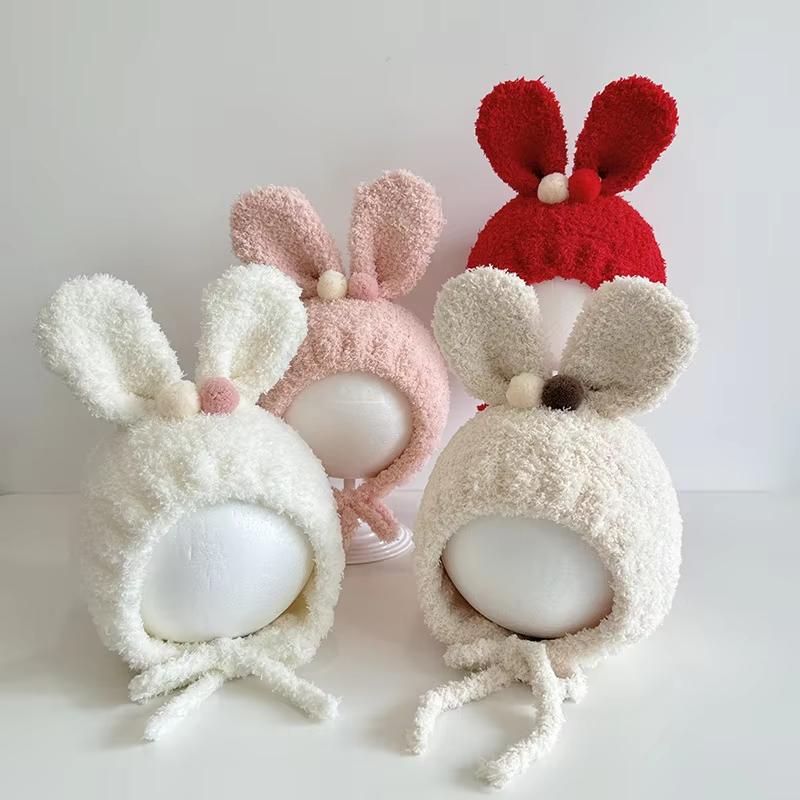 Bonnet Bébé Oreilles de Lapin Mignon Hiver Épais Chaud 1-3 ans Tout-Petites Filles Chapeau Protection Oreilles Extérieur Coupe-vent Bonnets Enfants