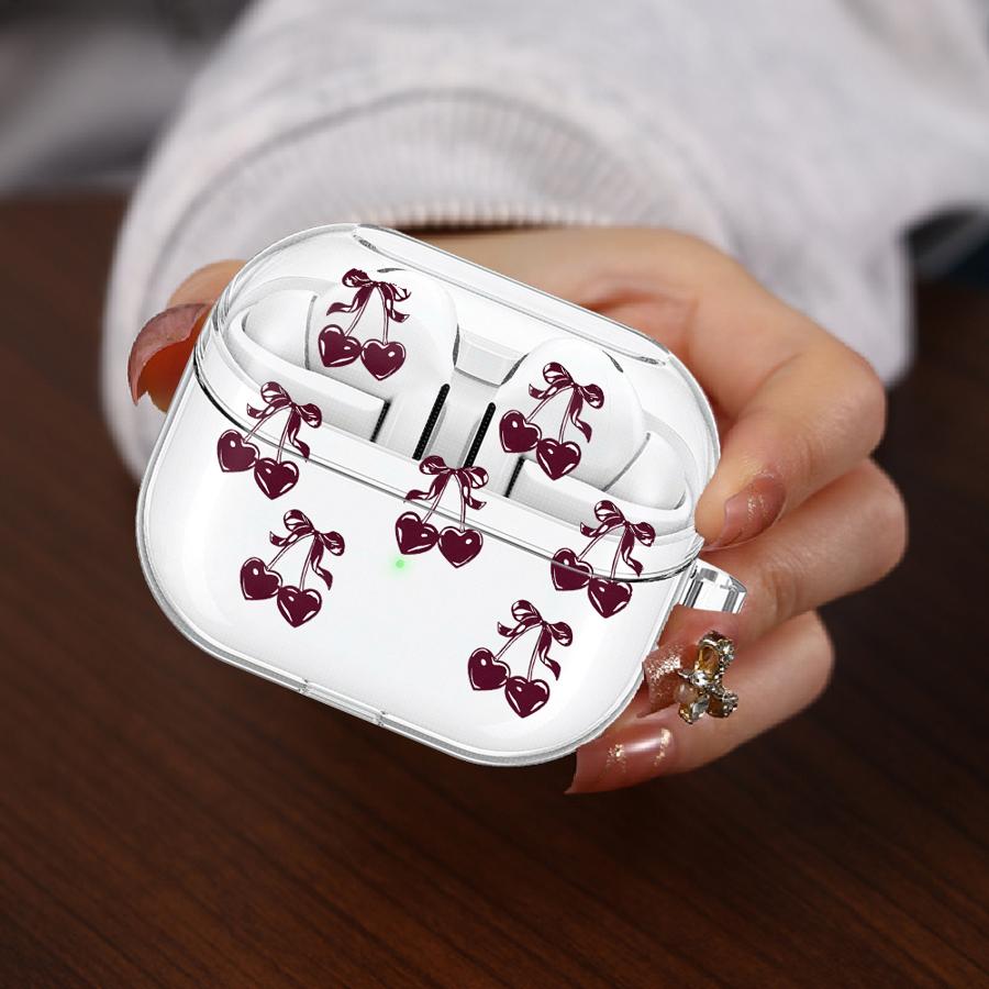 Case For Samsung Galaxy Buds 4Pro 2Pro 3Pro Live 3 FE 2 4 Pro Clear Earphone Cases Cover With Hook Fruit Cherry