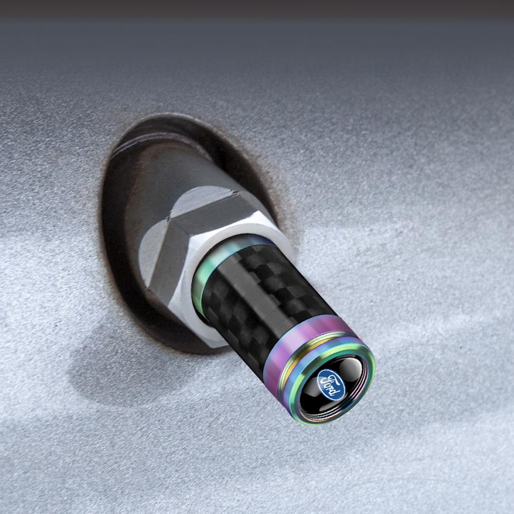 IARW2 4Pcs Carbon Fiber Car Wheel Tire Valves Cap Dustproof Cover Accessories For Ford Mustang Foose Explorer Mondeo Shelby Fiesta ST