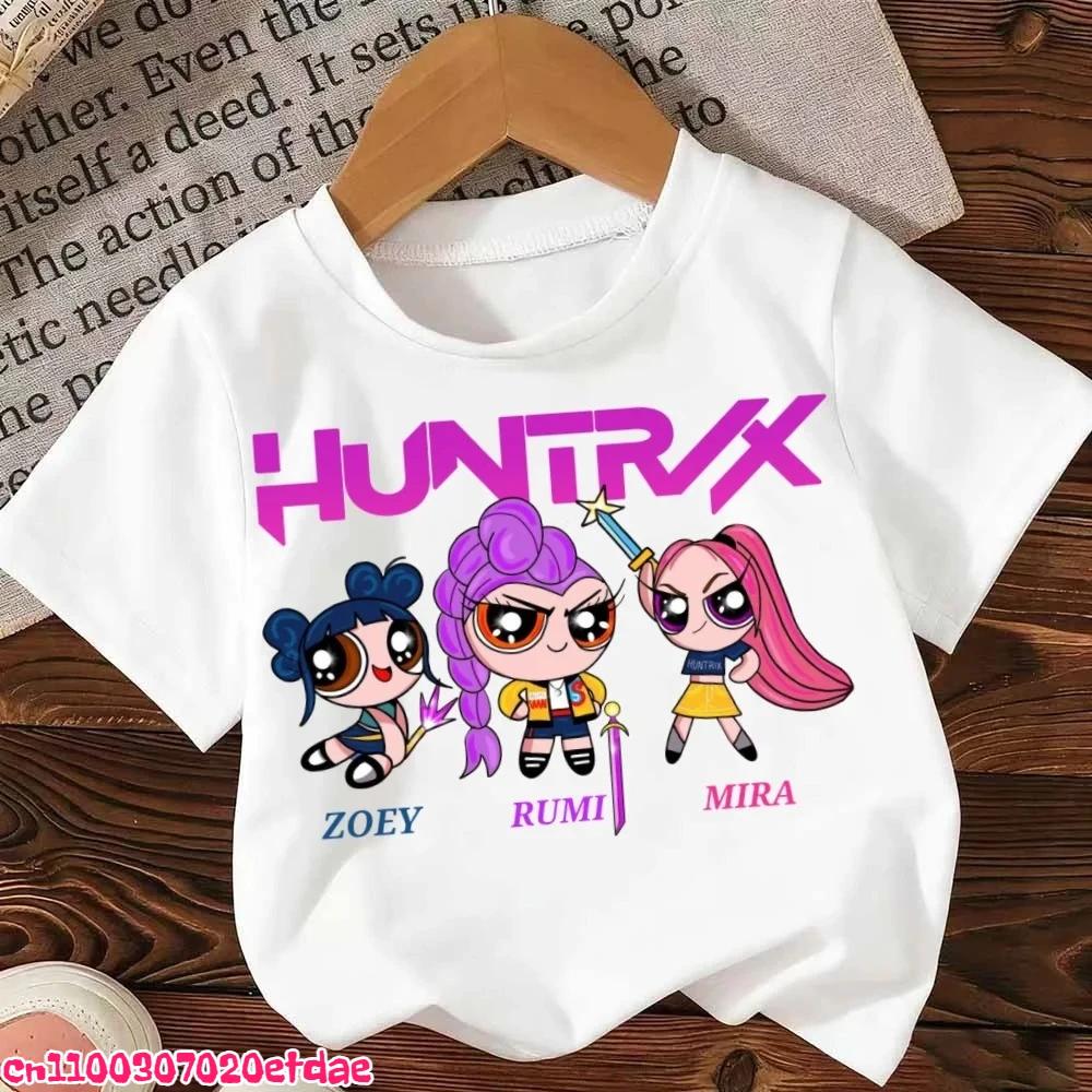 Demon Hunters Kpop T-shirt Girls Boys Short Sleeve Purple Tee Anime Children's Clothing Huntrix Tiger Harajuku Tops Tshirt Gifts