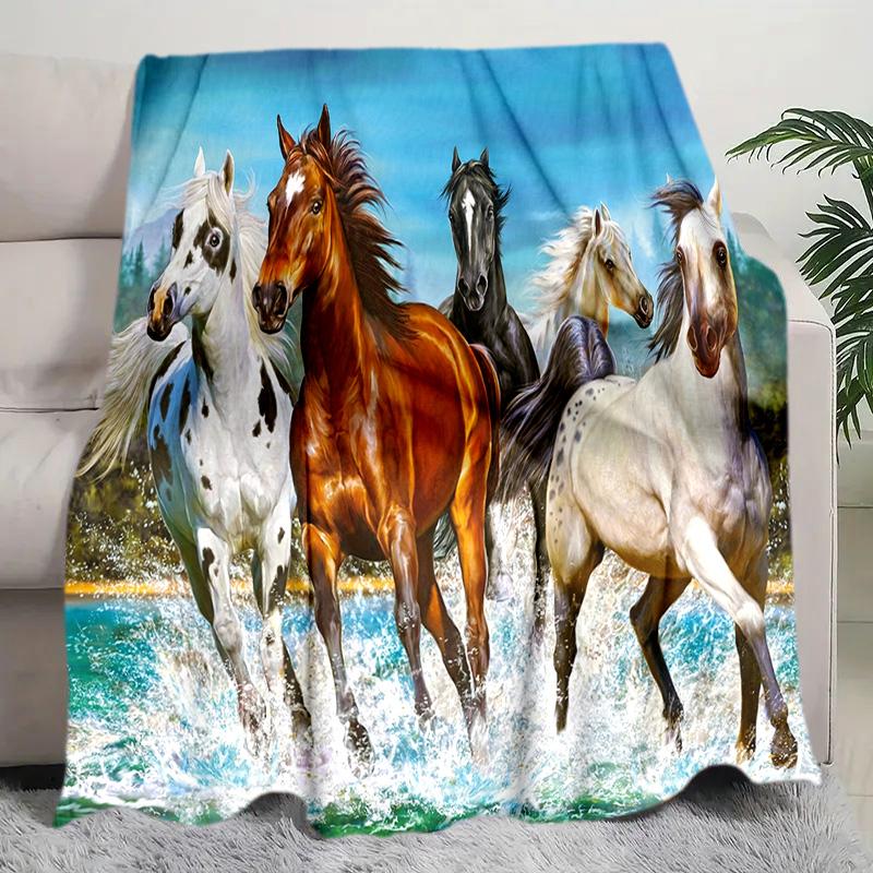 Horse Dark Blanket Suitable All Seasons Soft Comfortable Sofa Office Nap Travel Birthday Gift Christmas Present