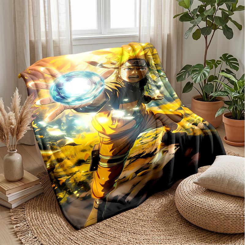 Naruto Uzumaki Printed Flannel Blanket Skin Friendly Warm Decorative Throw for Indoor Couch Bed Daily Use
