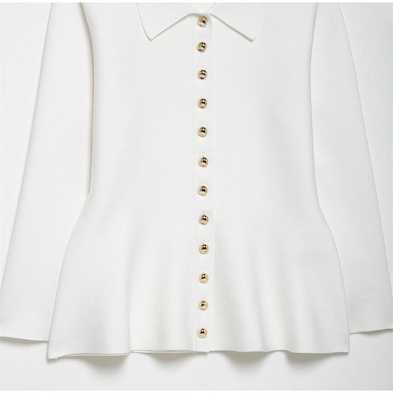 Women's Fashion Knitting Tops White Turn-Down Collar Long Sleeves Single-Breasted Cardigans Female 2025 Spring New Elegant Top
