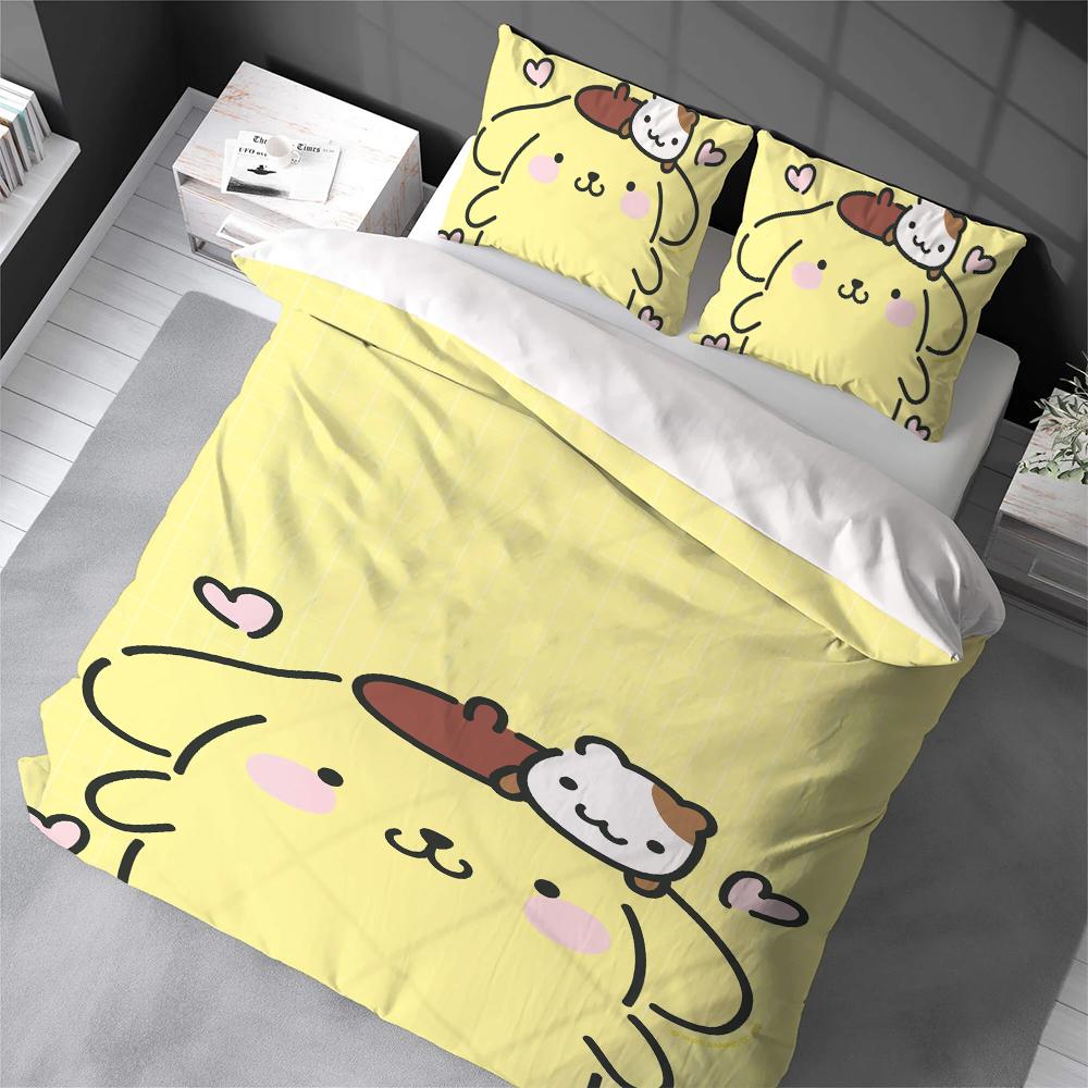 P-Pompompurin Kawaii Duvet Cover Set Home Style Bedding Soft Laundry Cotton Bed 3 Piece Set Student Dormitory Gift