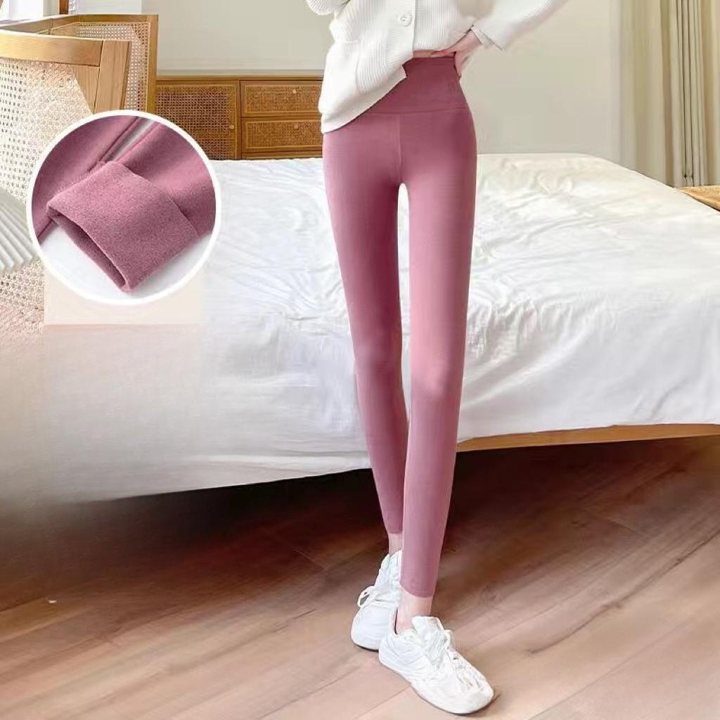 Women's Polar Fleece Thermal Pants Autumn Winter High Waist Tight-Fit Double-Sided Brushed Seamless Fleece-Lined Thickened Warm Base Layer Leggings