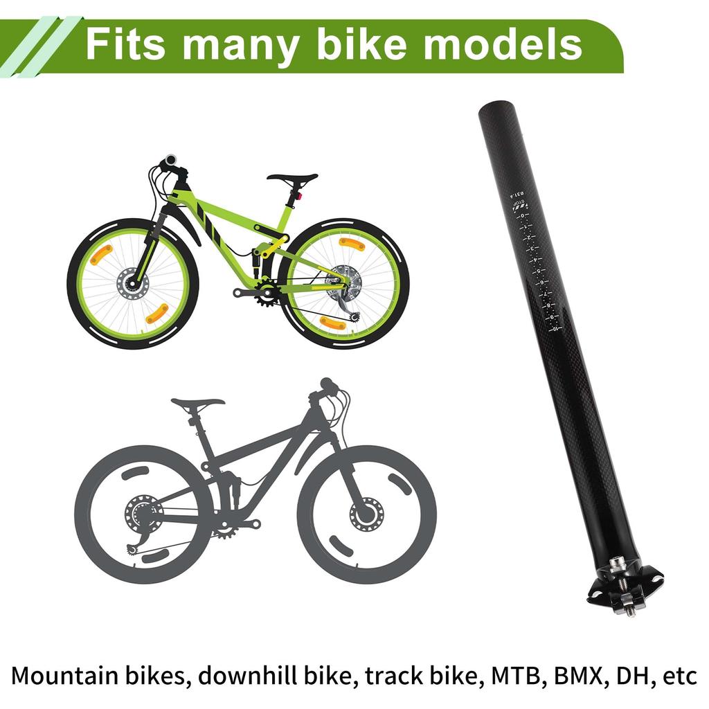 HOPESPANNER Universal 31.6x400mm Carbon Fiber Pattern Gloss Black Bicycle Seatpost Shock Absorbing Bike Saddle Post Seat Tube Carbon Fiber 1 Piece