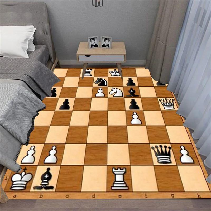 Chess Pattern Carpet Mat Rug King Queen Rook Bishop Knight Pawn Theme Game Living Room Area Rug Protection