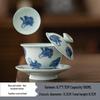 Retro Blue and White Underglaze Lidded Tea Bowl Set, Gongfu Style, 360ml