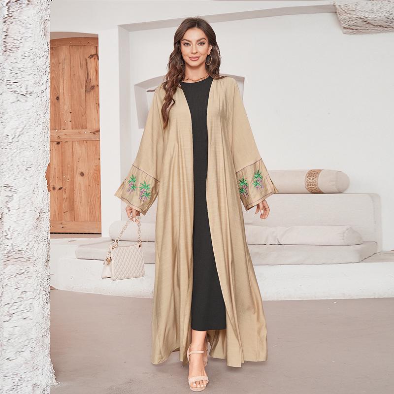 2024 Elegant Embroidered Middle Eastern Muslim Rayon Cardigan Dress Robe