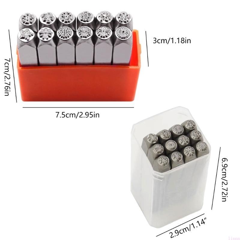 12 Stück Metallbuchstaben-Set 1/8” 1/4” Stahlblumenstempel-Set Stempelwerkzeug zum Prägen von Metall, Lederhandwerk