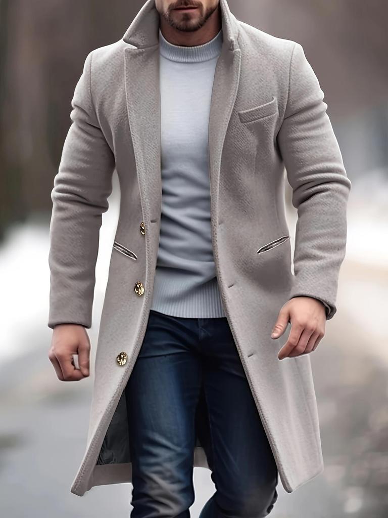 2025 European Men's Woolen Mid-Length Single-Breasted Fashion Overcoat