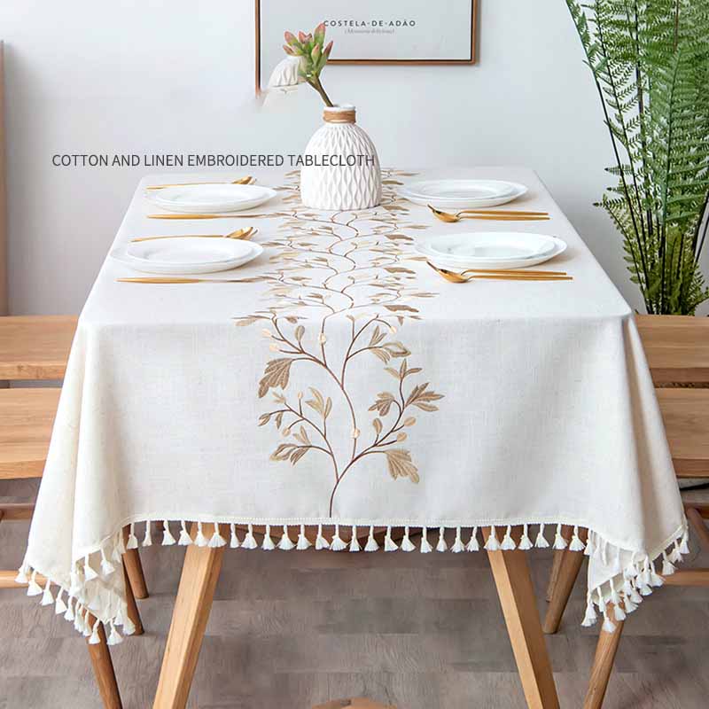 Floral Fresh Simple Embroidery Imitation Cotton Linen Dining Household Wear-resistant Waterproof Tablecloth