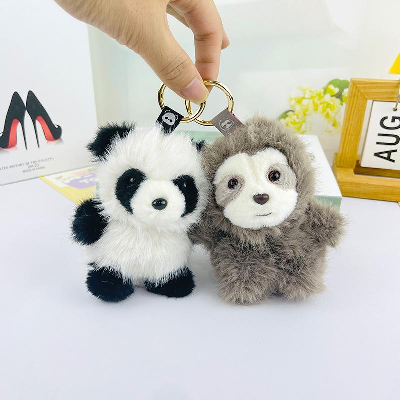 Latest Simulation Panda Doll Stuffed Animal Style Key Ring Lifelike Sloth Keychain Pendant Plush Toys Gifts Bag Charm Doll Keychain