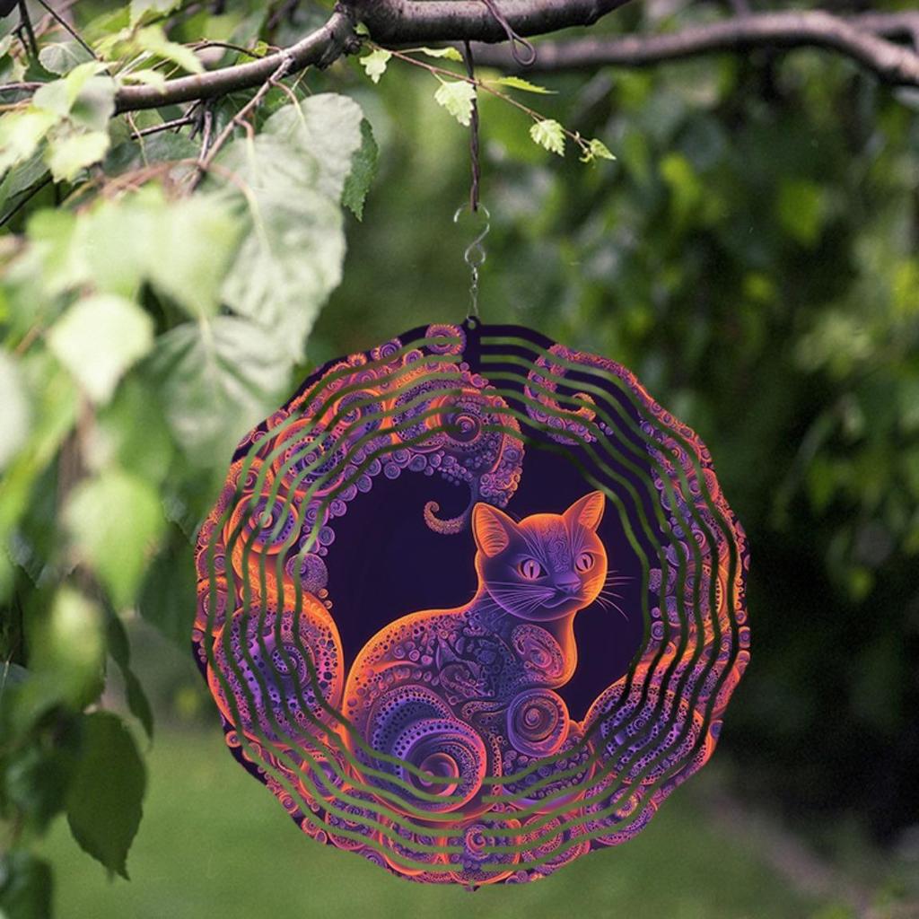 1pc 10-Inch Whimsical Cat & Floral Wind Chime - Vibrant Metal Garden Decoration with 360° Hanging Hook, Ideal for Spring & Summer