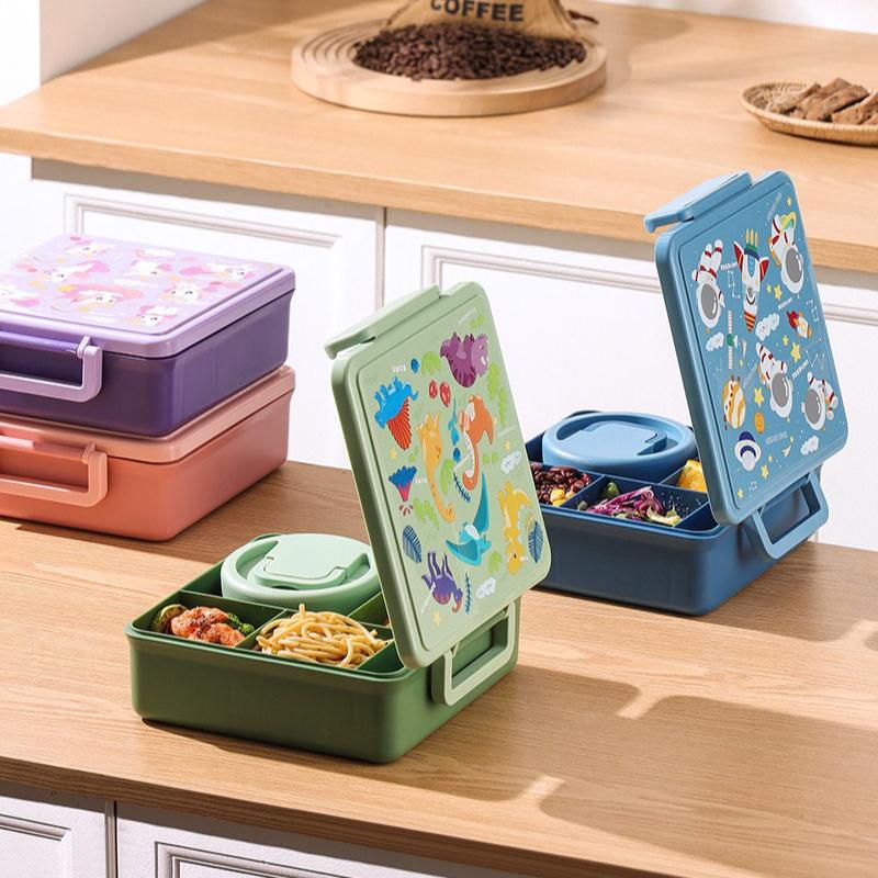 Lunch Box for Kids Cartoon Fruit Salad Bento Box with Tableware Portable Student Office Workers Food Containers Microware Safe