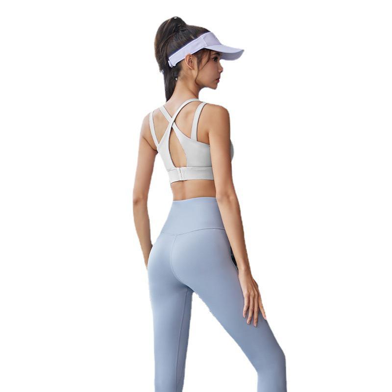 Double-Strap Nude Feel Quick-Dry Sports Set: Shockproof & Anti-Shake Fitness Wear for Women (No Bra Needed)