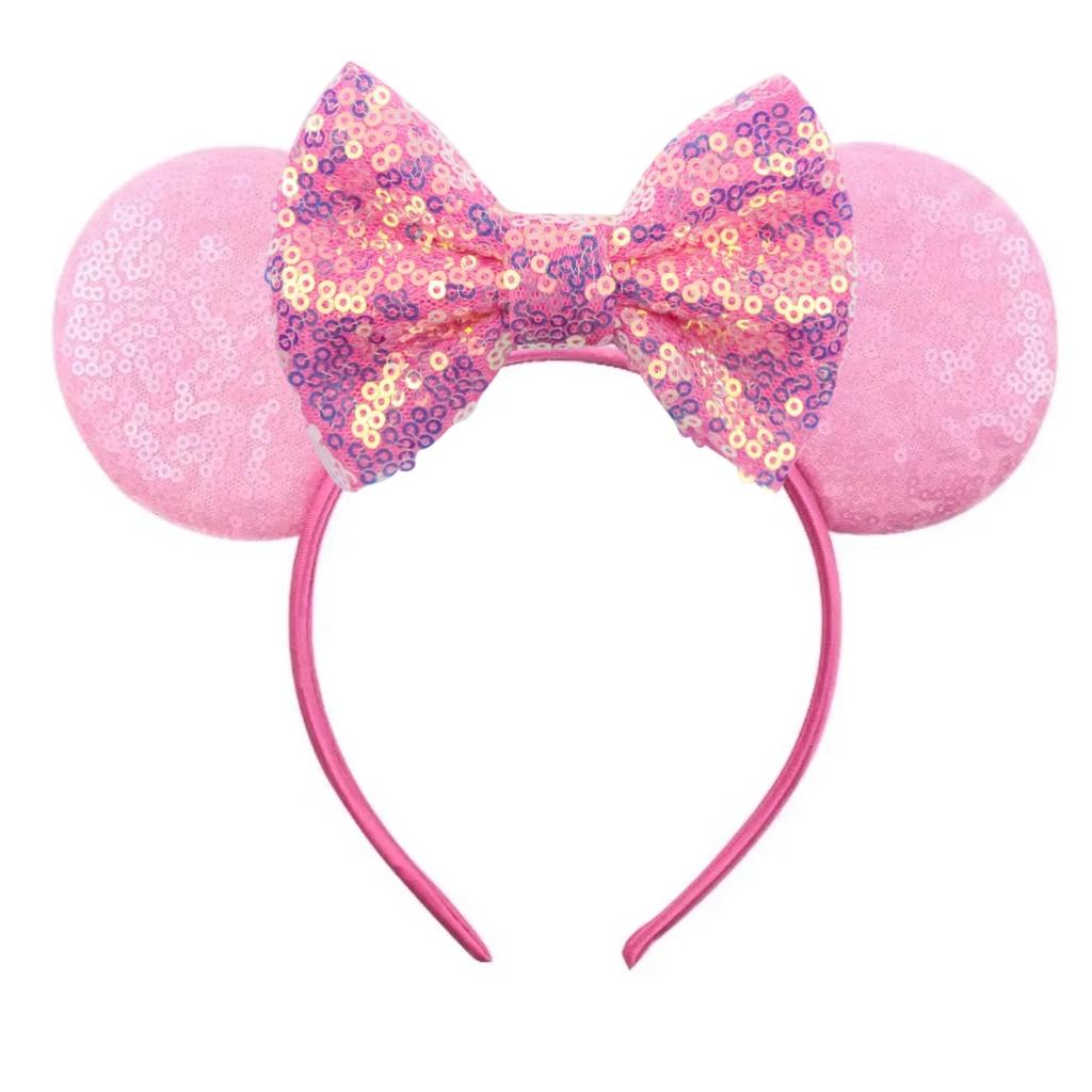 Mouse Ears Headband For Girls Adults 5'' Sparkly Sequin Bow Hairband Festival Party Travel DIY Hair Accessories