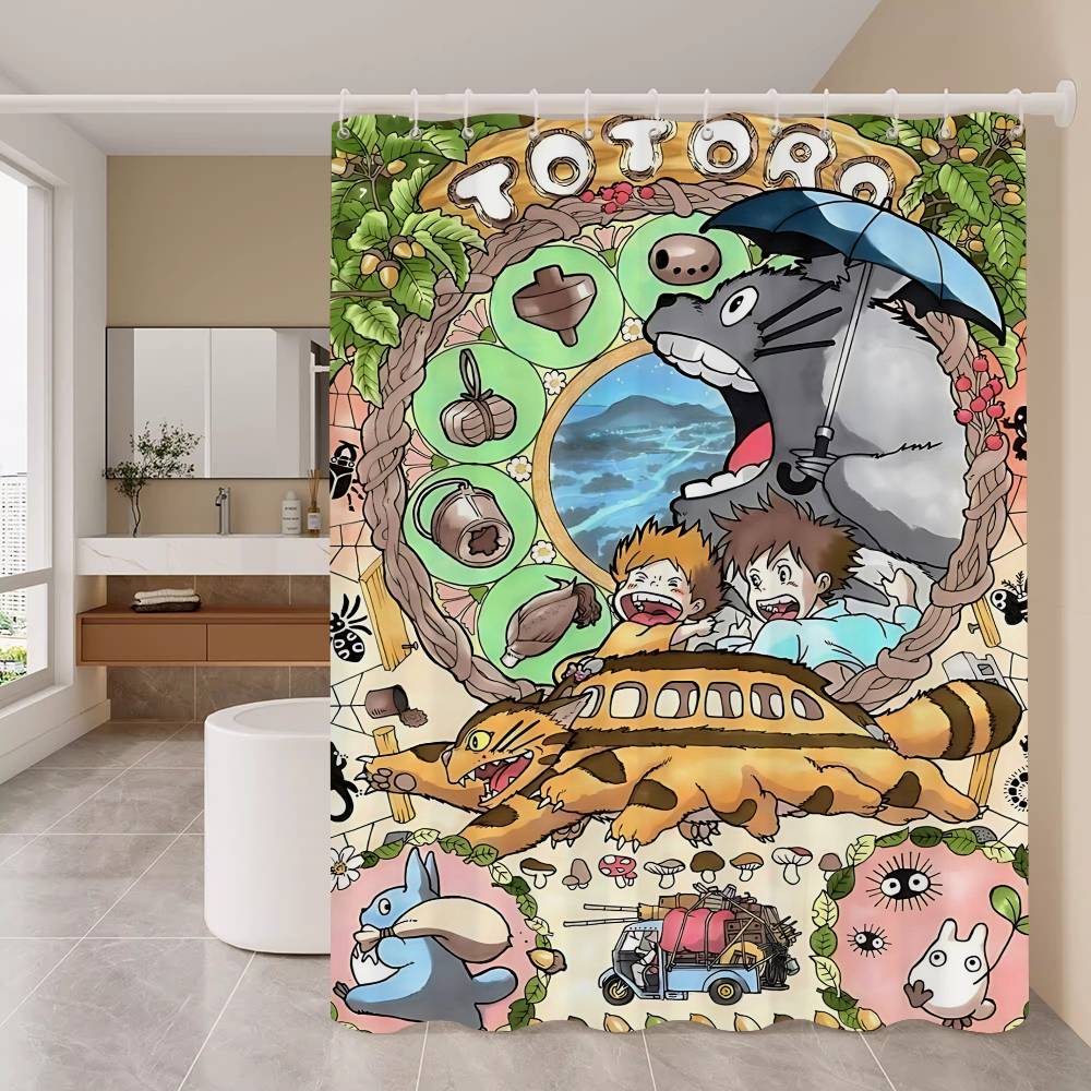 Anime My Neighbor Totoro Modern Simple Shower Curtain Bathroom Decorative Polyster Shower Curtain with Hook