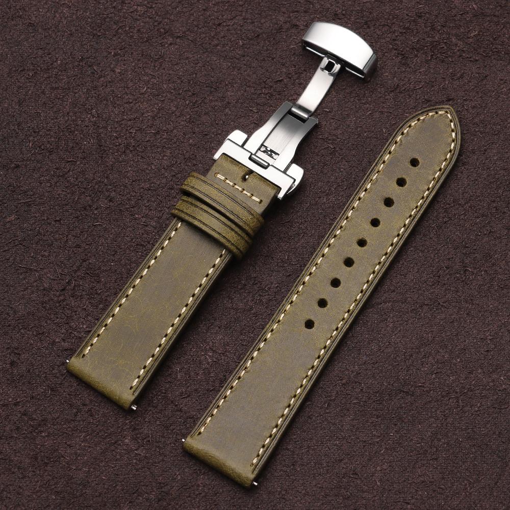 Cinturino Orologio Vintage in Vera Pelle Pieno Fiore Rilascio Rapido 18mm 20mm 22mm Cinturino Morbido in Pelle di Mucca Business Chiusura Deployante Braccialetto