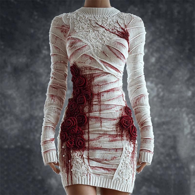 2025 Halloween European & American Street Style 3D Skull Print Short Sleeve Sweater