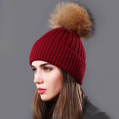 Classic Multiple Styles Women Beanie Winter Warm Fashion Raccoon Fur Pompom Hats Knitted Wool Cap Clearance Cheap High Quality