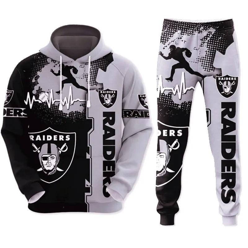 NFL Football Tracksuit Set 3D Print Hoodie Loose Pants Mens Sportswear